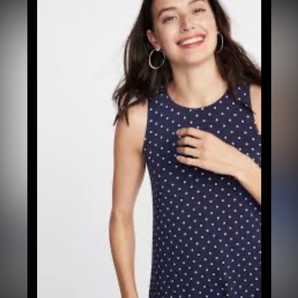 Old Navy Dresses & Skirts - 🔴 4/$15 Old Navy navy blue & white polka dot sleeveless midi swing dress size M